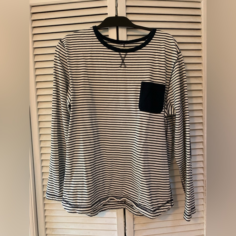 Snow Peak Outdoors Top Basic Stripes Long Sleeves Elbow Patches Pocket Womens L